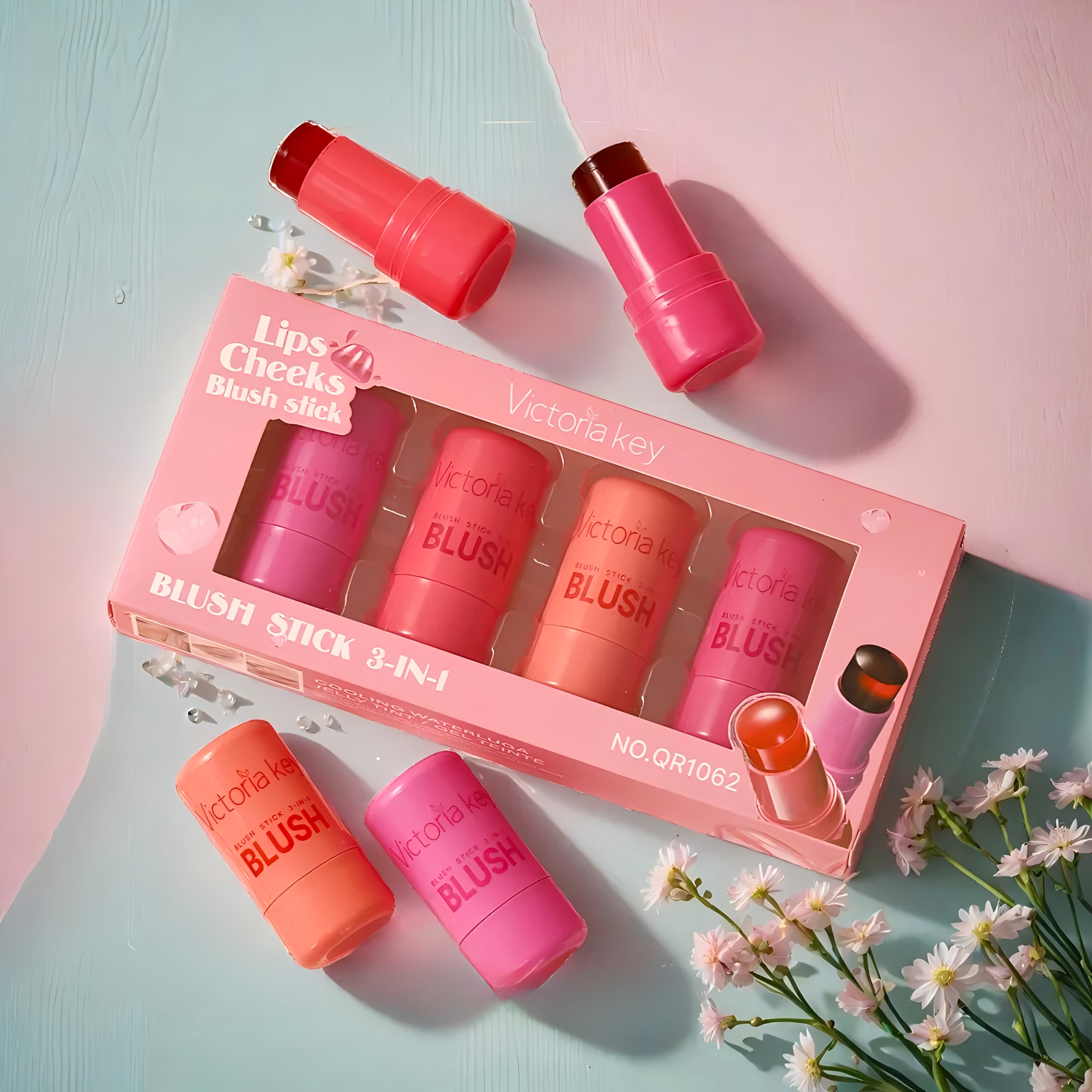 Victoria Key Blush Stick 3-in-1 – Blush, Lip & Eye Color - Pack of 4